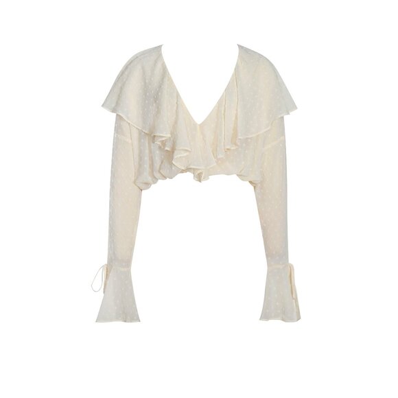 Magali Beige Dotted Mesh Ruffle Top - Picture 2 of 12